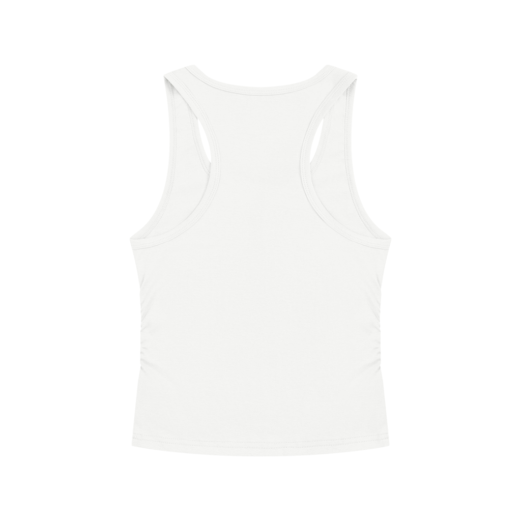 SOMEONE IN HERE LIES ABOUT THEIR HEIGHT ON DATING APPS Light Blue - Women’s Ruched Tank Top
